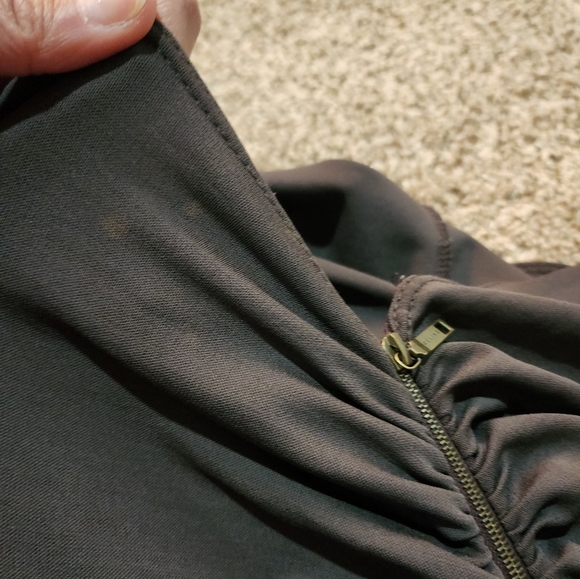 Celine Sable/Gray Ruched Deep V/ Zip Front Dress, Sz 40 - Picture 16 of 16